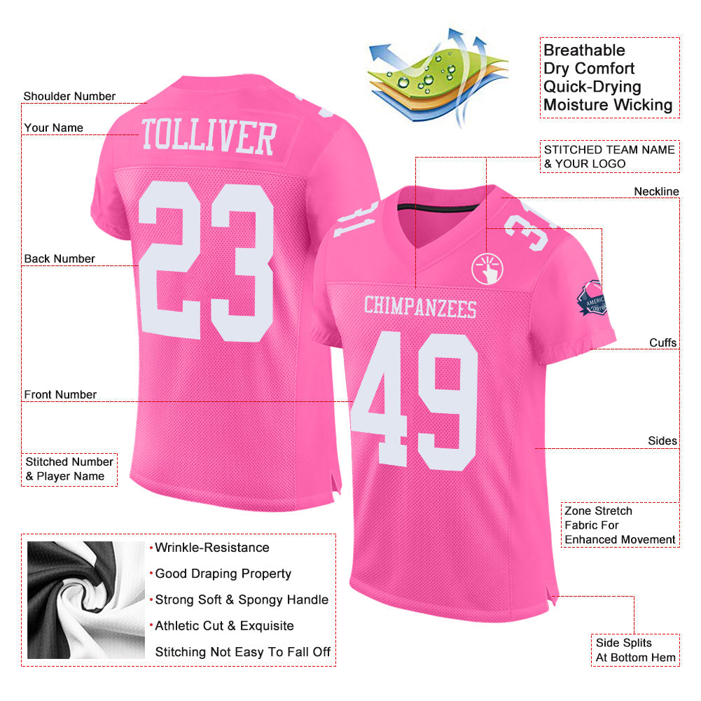 Custom Pink White Mesh Authentic Football Jersey - Sky-Custom