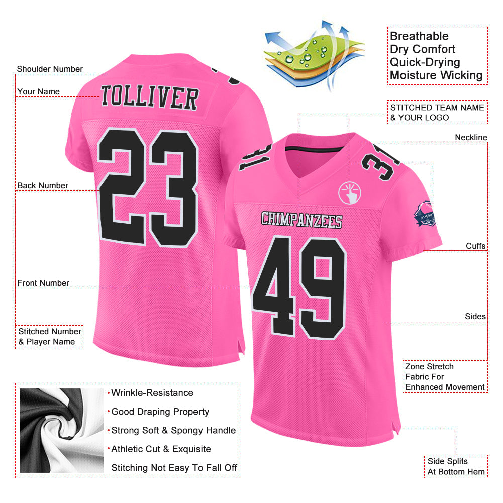 Custom Pink Black-White Mesh Authentic Football Jersey - Sky-Custom