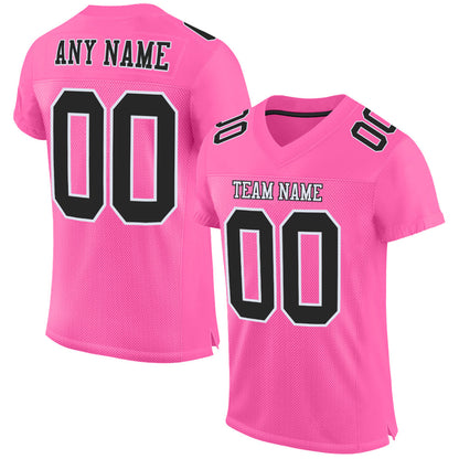 Custom Pink Black-White Mesh Authentic Football Jersey - Sky-Custom