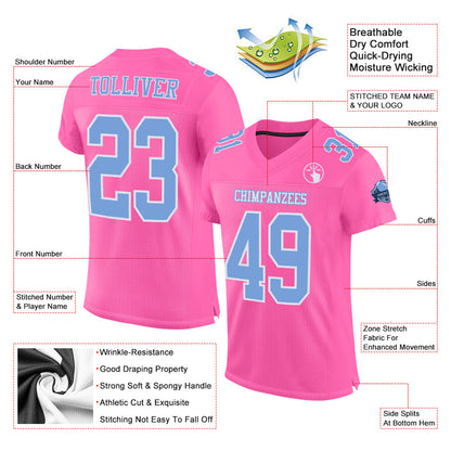 Custom Pink Light Blue-White Mesh Authentic Football Jersey - Sky-Custom