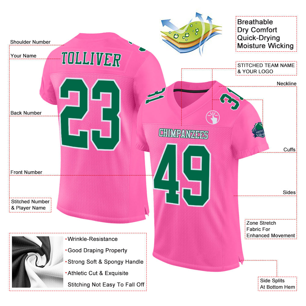 Custom Pink Kelly Green-White Mesh Authentic Football Jersey - Sky-Custom
