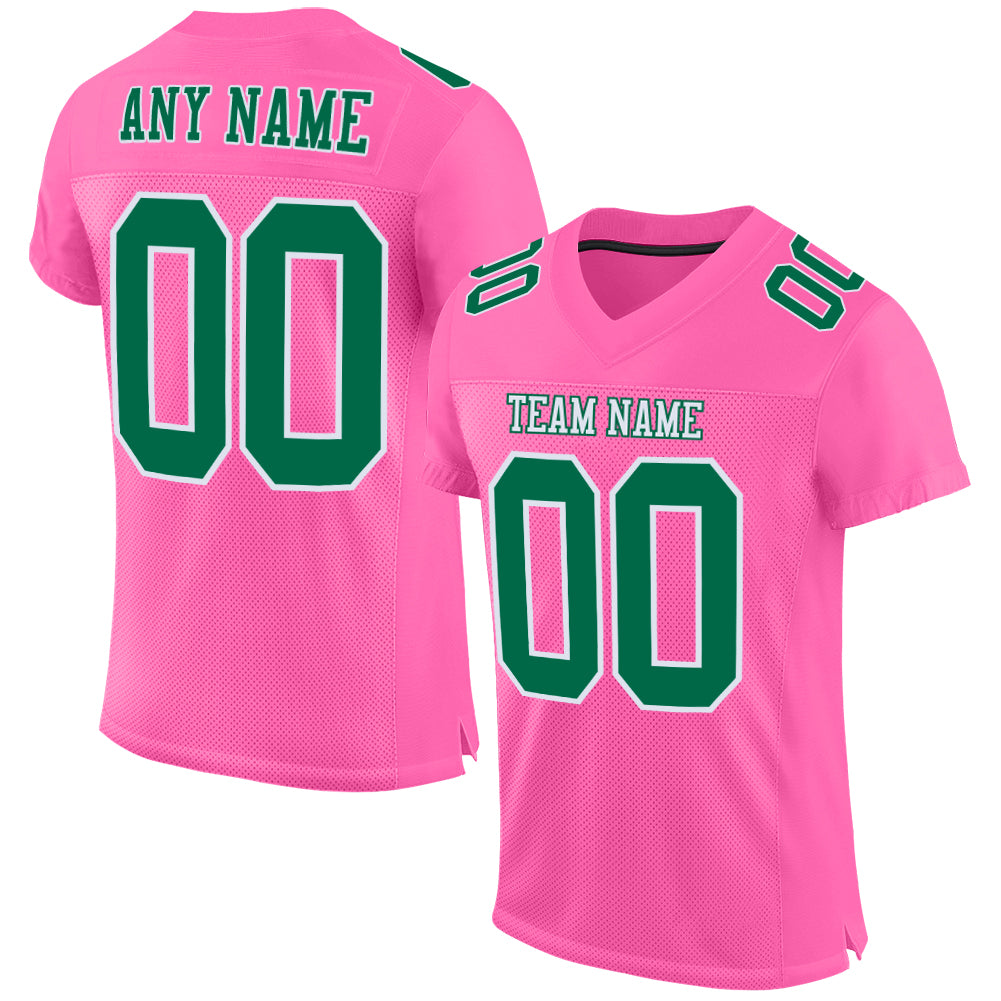 Custom Pink Kelly Green-White Mesh Authentic Football Jersey - Sky-Custom