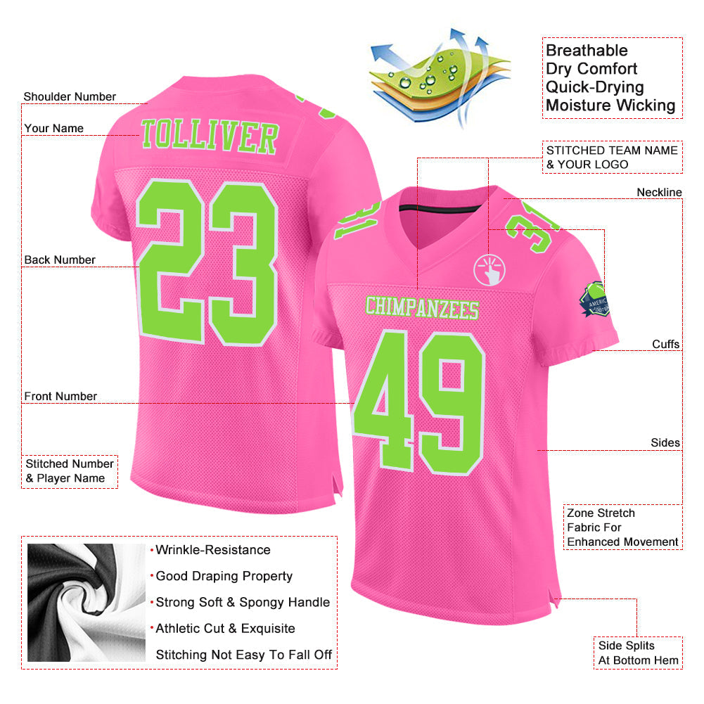 Custom Pink Neon Green-White Mesh Authentic Football Jersey - Sky-Custom
