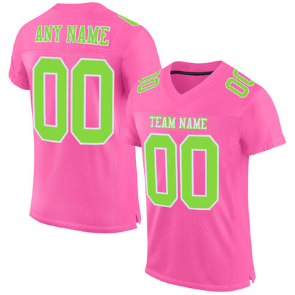 Custom Pink Neon Green-White Mesh Authentic Football Jersey - Sky-Custom