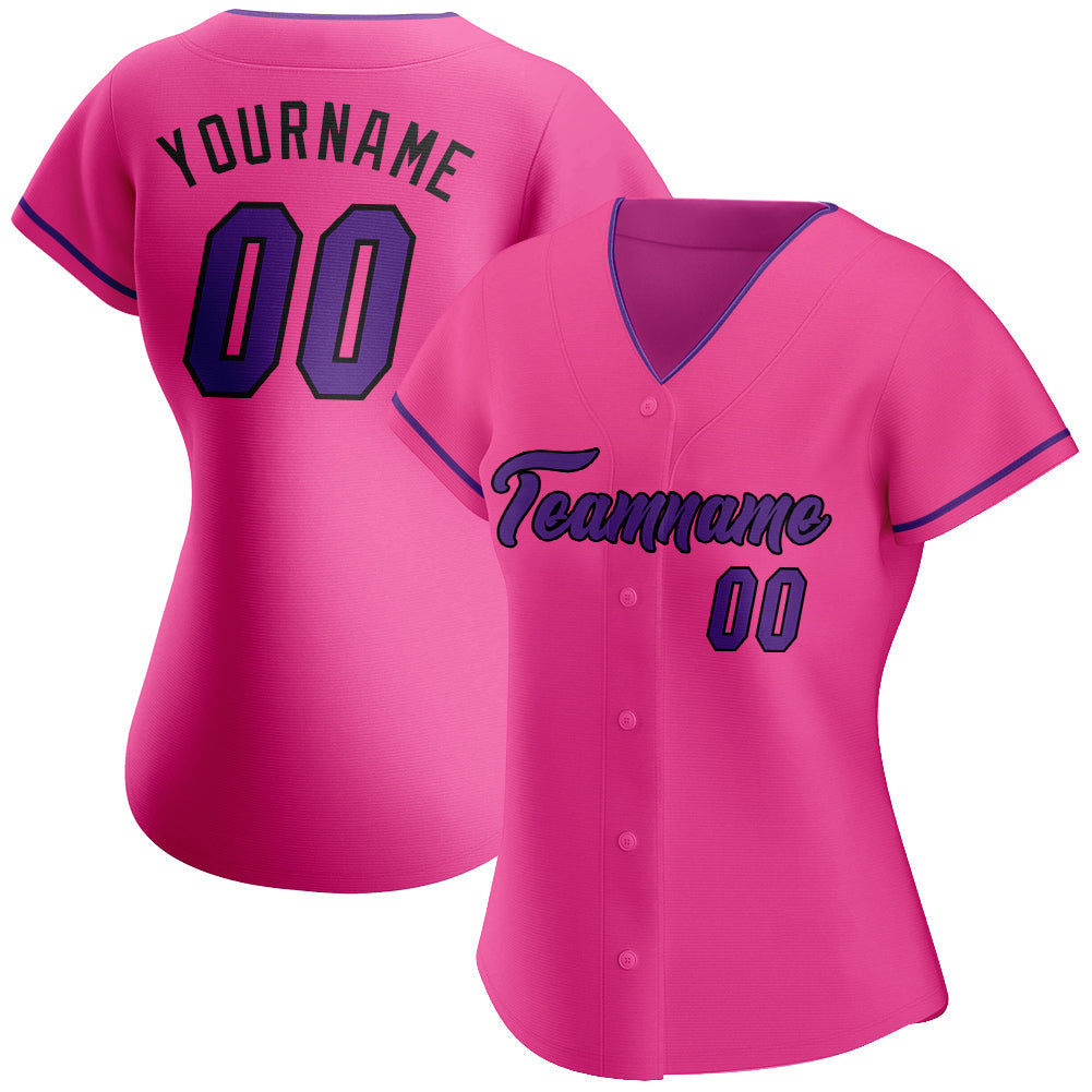 Custom Pink Purple-Black Authentic Baseball Jersey - Sky-Custom
