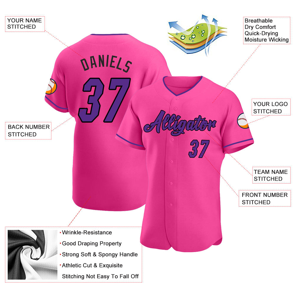 Custom Pink Purple-Black Authentic Baseball Jersey - Sky-Custom