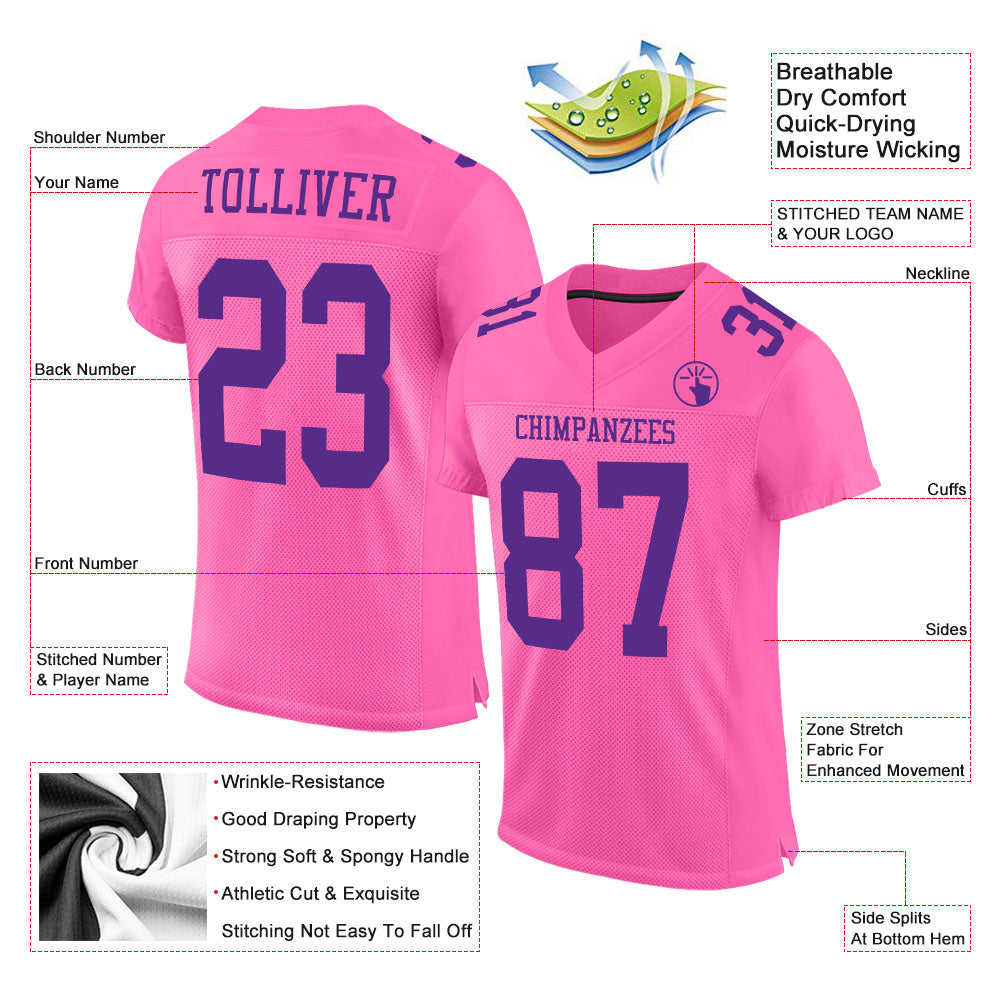 Custom Pink Purple Mesh Authentic Football Jersey - Sky-Custom