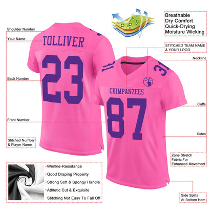 Custom Pink Purple Mesh Authentic Football Jersey - Sky-Custom