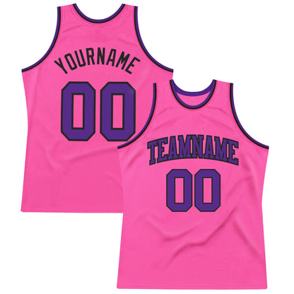 Custom Pink Purple-Black Authentic Throwback Basketball Jersey - Sky-Custom