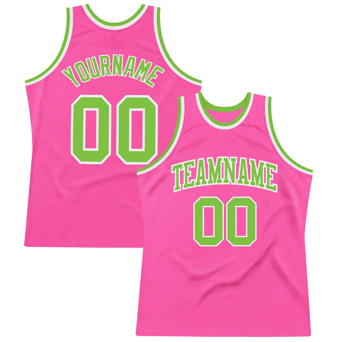 Custom Pink Neon Green-White Authentic Throwback Basketball Jersey - Sky-Custom