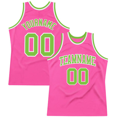 Custom Pink Neon Green-White Authentic Throwback Basketball Jersey - Sky-Custom