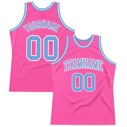Custom Pink Light Blue-White Authentic Throwback Basketball Jersey - Sky-Custom