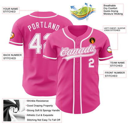 Custom Pink White Authentic Baseball Jersey - Sky-Custom