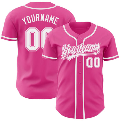Custom Pink White Authentic Baseball Jersey - Sky-Custom