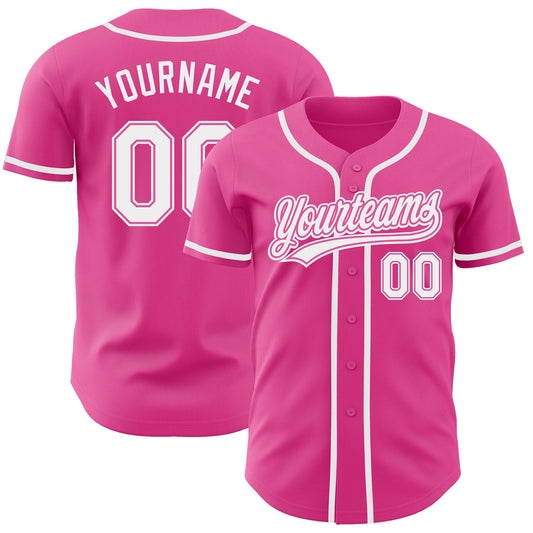 Custom Pink White Authentic Baseball Jersey - Sky-Custom