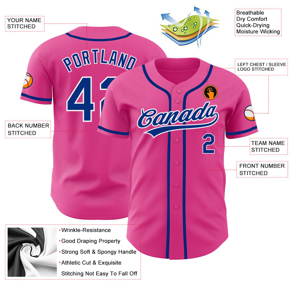Custom Pink Royal-White Authentic Baseball Jersey - Sky-Custom