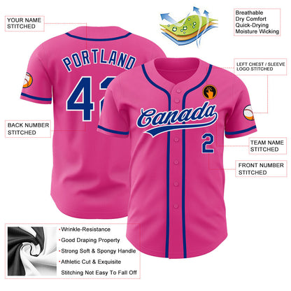 Custom Pink Royal-White Authentic Baseball Jersey - Sky-Custom