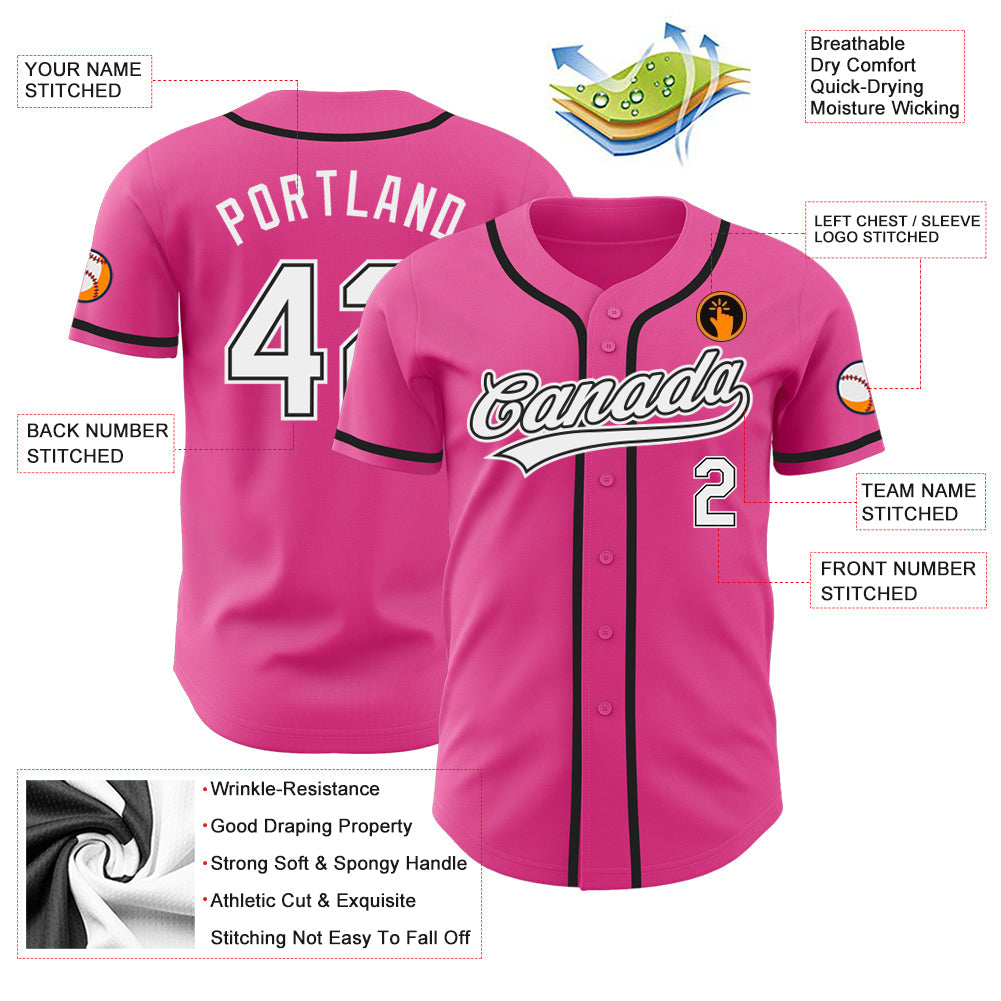 Custom Pink White-Black Authentic Baseball Jersey - Sky-Custom
