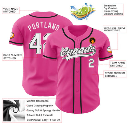 Custom Pink White-Black Authentic Baseball Jersey - Sky-Custom