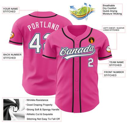 Custom Pink White Black-Light Blue Authentic Baseball Jersey - Sky-Custom