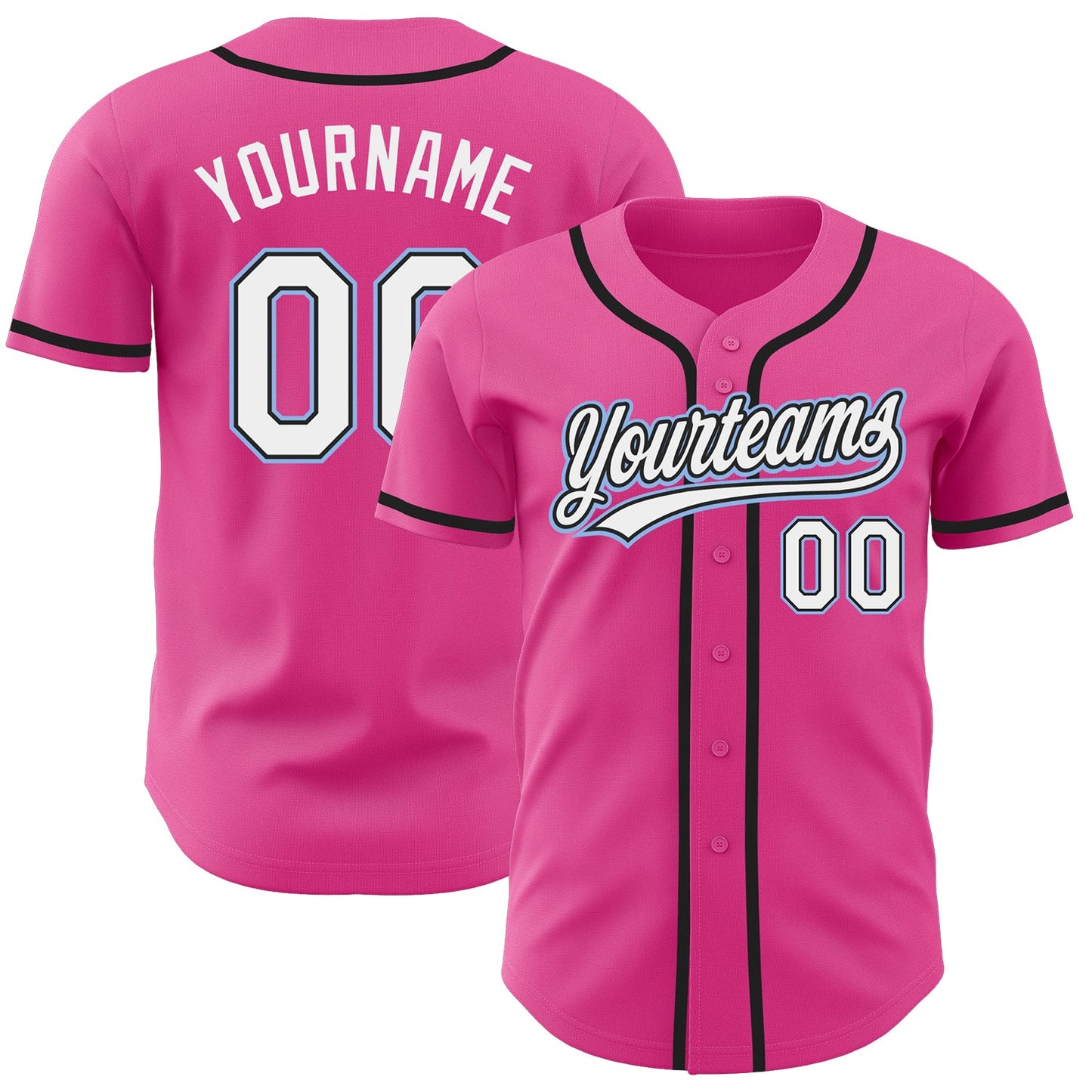 Custom Pink White Black-Light Blue Authentic Baseball Jersey - Sky-Custom