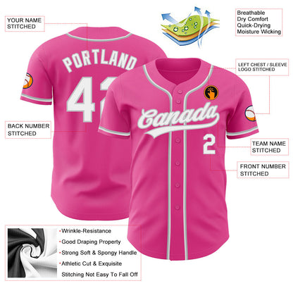 Custom Pink White-Gray Authentic Baseball Jersey - Sky-Custom