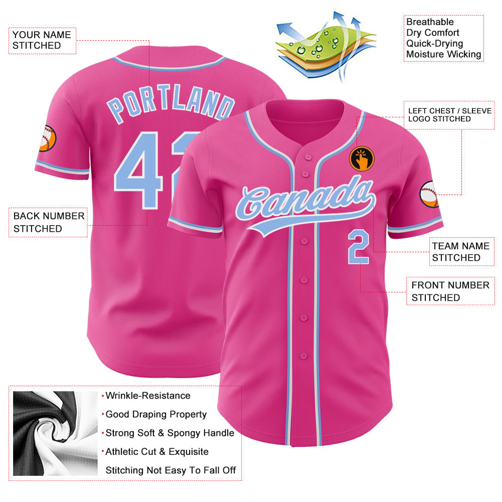 Custom Pink Light Blue-White Authentic Baseball Jersey - Sky-Custom