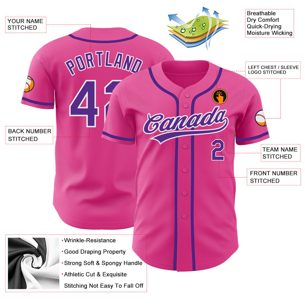 Custom Pink Purple-White Authentic Baseball Jersey - Sky-Custom