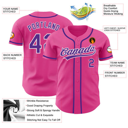 Custom Pink Purple-White Authentic Baseball Jersey - Sky-Custom