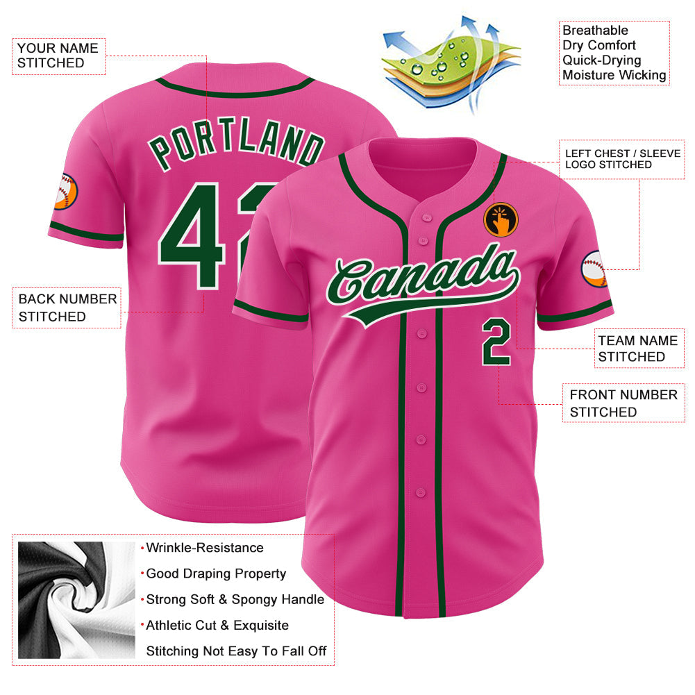 Custom Pink Green-White Authentic Baseball Jersey - Sky-Custom