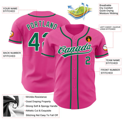 Custom Pink Kelly Green-White Authentic Baseball Jersey - Sky-Custom