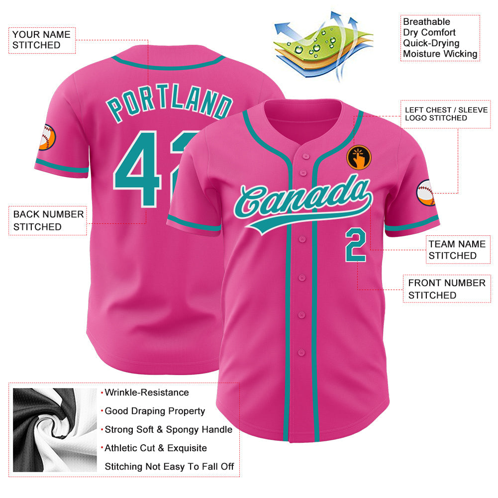 Custom Pink Teal-White Authentic Baseball Jersey - Sky-Custom
