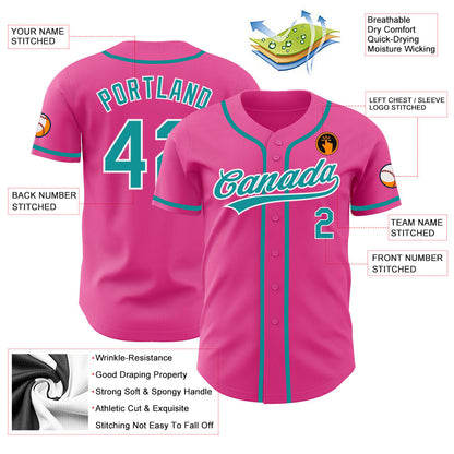 Custom Pink Teal-White Authentic Baseball Jersey - Sky-Custom