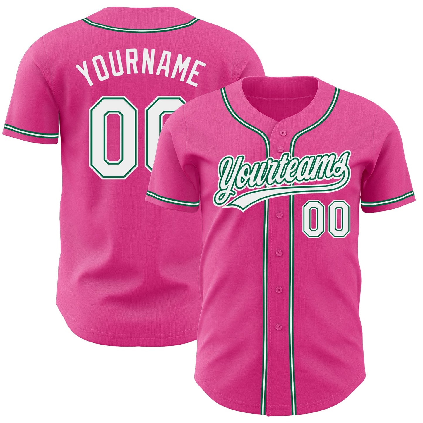 Custom Pink White-Kelly Green Authentic Baseball Jersey - Sky-Custom