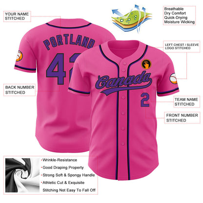 Custom Pink Purple-Black Authentic Baseball Jersey - Sky-Custom