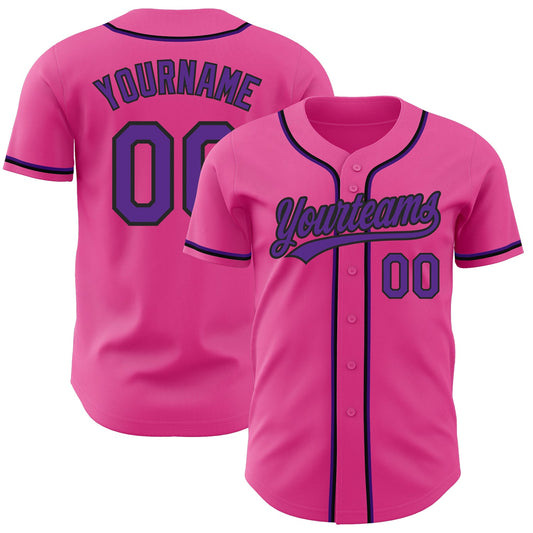 Custom Pink Purple-Black Authentic Baseball Jersey - Sky-Custom