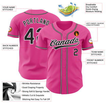 Custom Pink Black-White Authentic Baseball Jersey - Sky-Custom