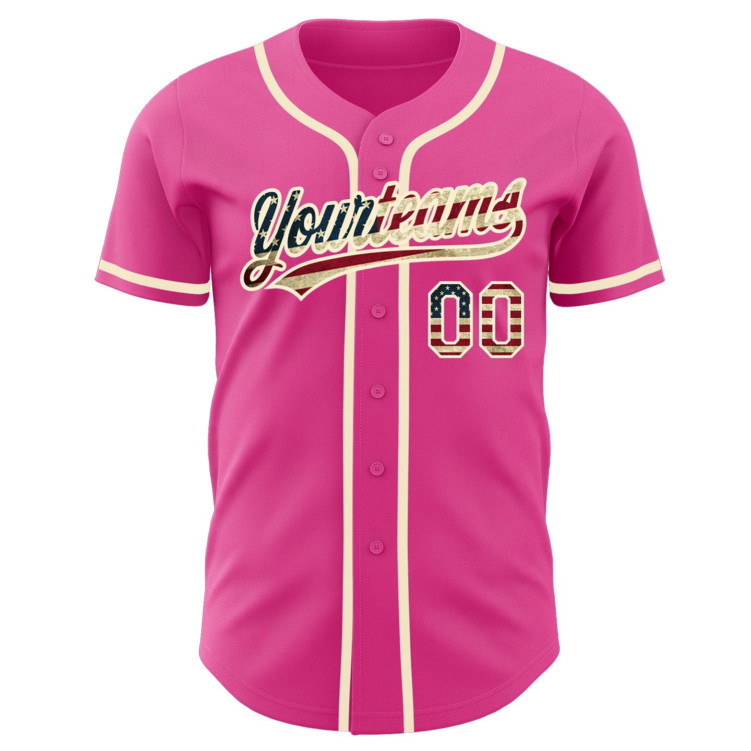 Custom Pink Vintage USA Flag-Cream Authentic Baseball Jersey - Sky-Custom