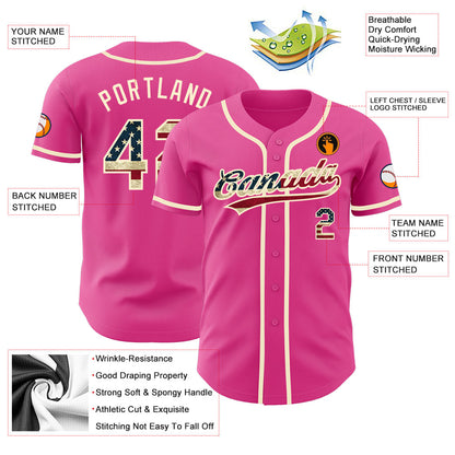 Custom Pink Vintage USA Flag-Cream Authentic Baseball Jersey - Sky-Custom