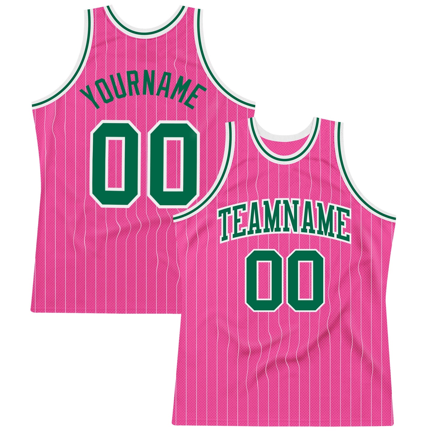 Custom Pink White Pinstripe Kelly Green-White Authentic Basketball Jersey - Sky-Custom