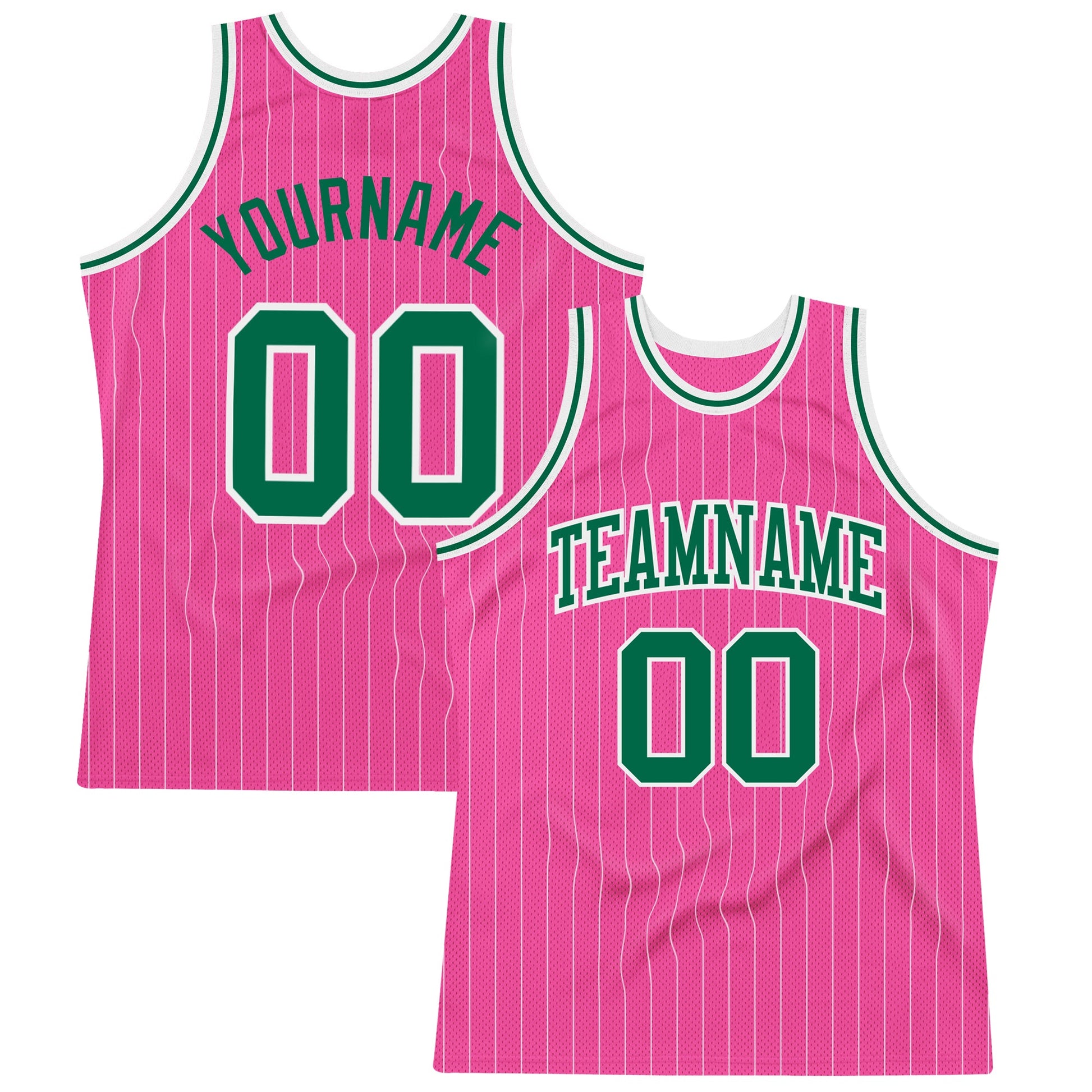 Custom Pink White Pinstripe Kelly Green-White Authentic Basketball Jersey - Sky-Custom