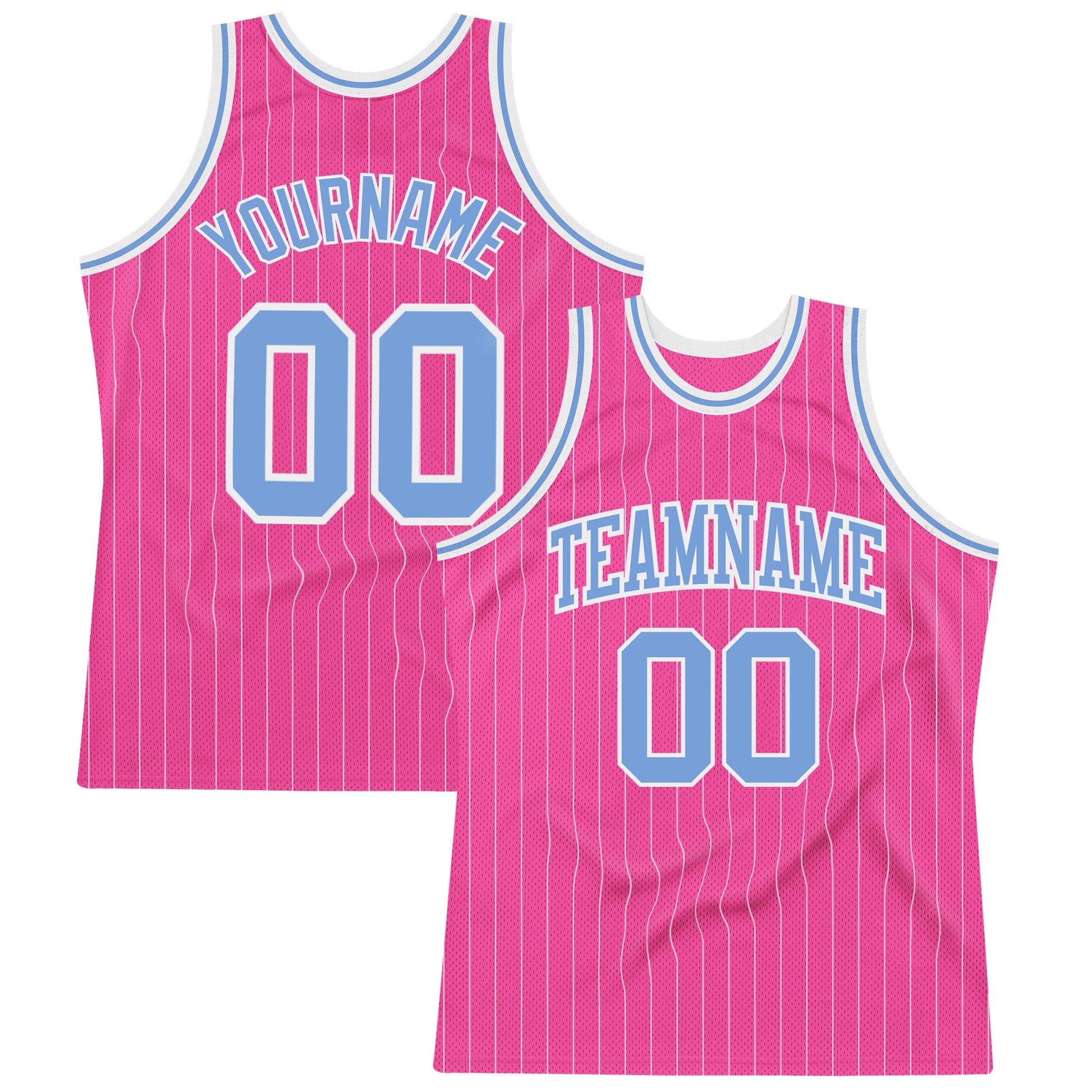 Custom Pink White Pinstripe Light Blue-White Authentic Basketball Jersey - Sky-Custom