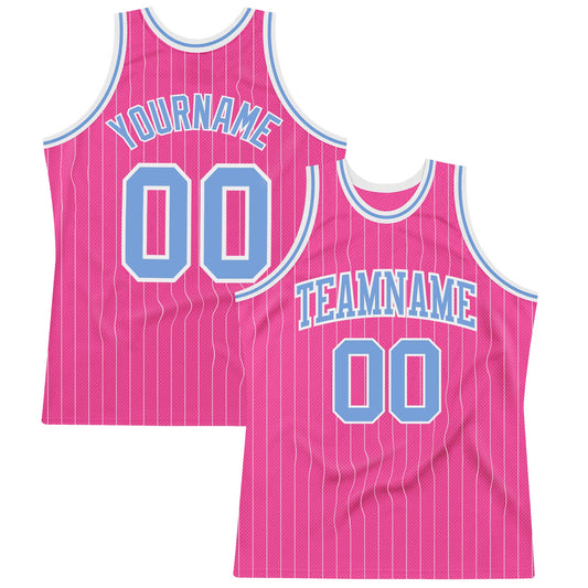 Custom Pink White Pinstripe Light Blue-White Authentic Basketball Jersey - Sky-Custom