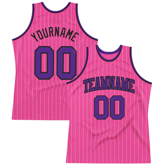 Custom Pink White Pinstripe Purple-Black Authentic Basketball Jersey - Sky-Custom