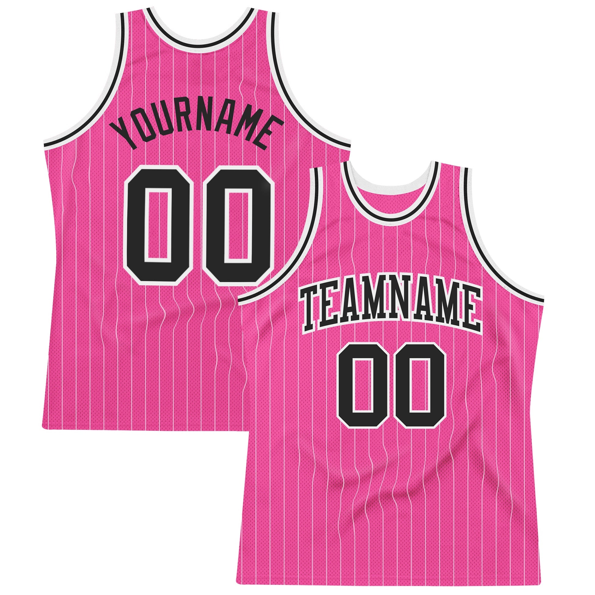 Custom Pink White Pinstripe Black-White Authentic Basketball Jersey - Sky-Custom