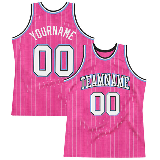 Custom Pink White Pinstripe White Black-Light Blue Authentic Basketball Jersey - Sky-Custom