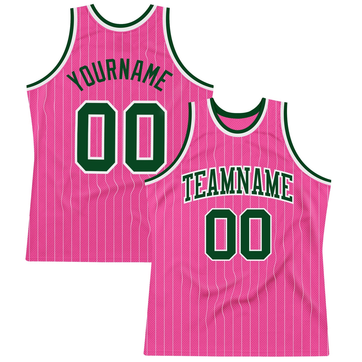 Custom Pink White Pinstripe Green-White Authentic Basketball Jersey - Sky-Custom