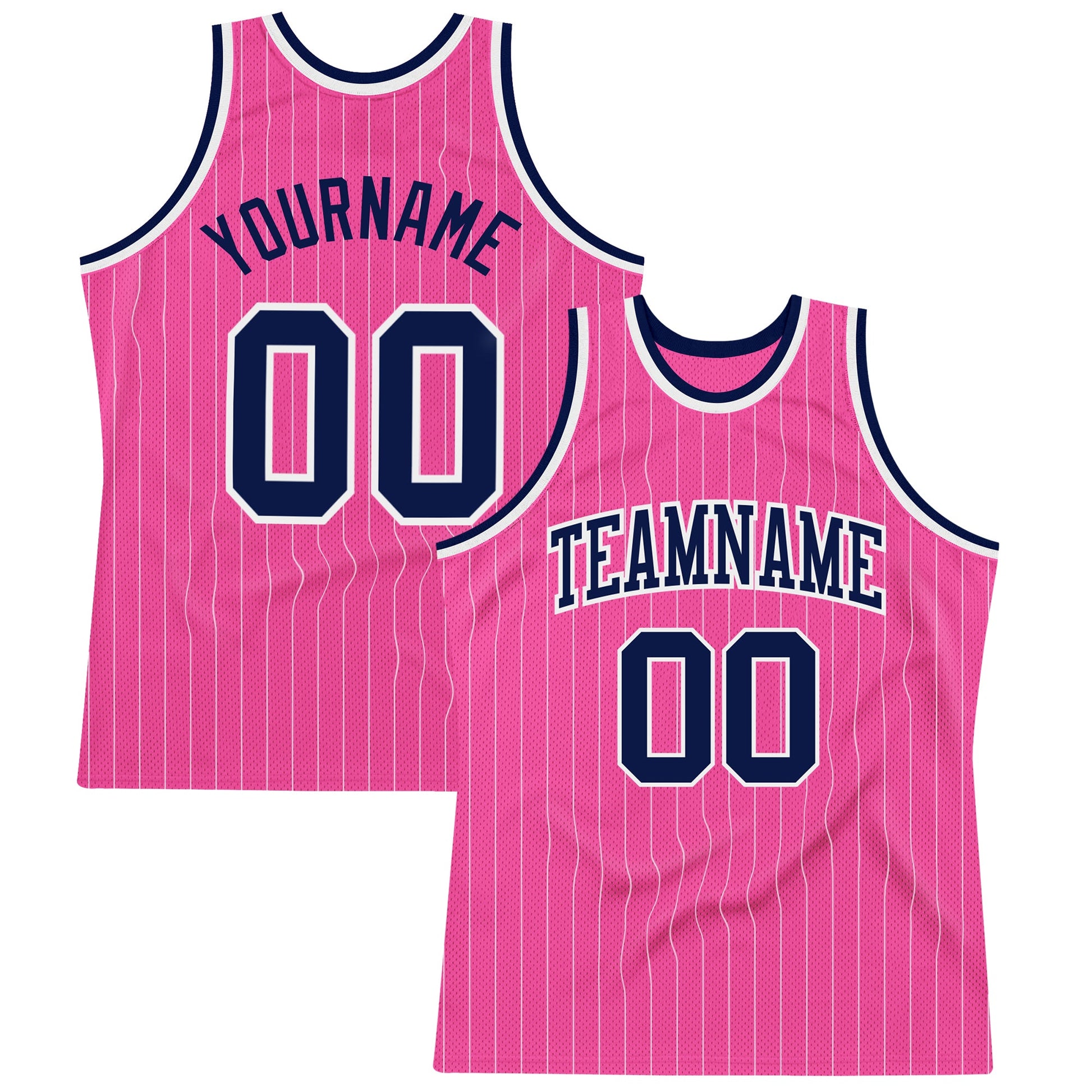 Custom Pink White Pinstripe Navy-White Authentic Basketball Jersey - Sky-Custom