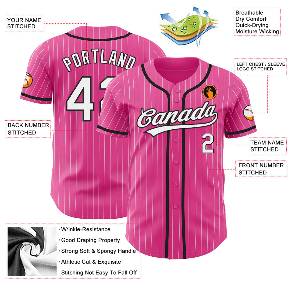 Custom Pink White Pinstripe White-Black Authentic Baseball Jersey - Sky-Custom