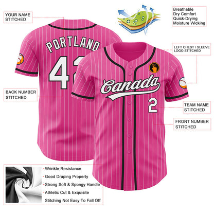 Custom Pink White Pinstripe White-Black Authentic Baseball Jersey - Sky-Custom